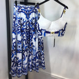 Robe deux pièces en porcelaine bleue et blanche