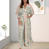 Combinaisons Kimono Col en V à Imprimé Géométrique