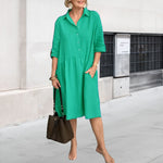 Robe en lin de coton avec col à revers et poches