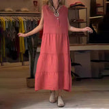 Robe sans manches en coton et lin à un bouton