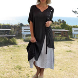 Robe asymétrique à manches courtes et col en V