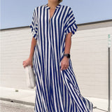 Robe Chemise à Col en V, Imprimé Rayé