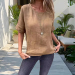 T-shirt ample à manches mi-longues en coton et lin