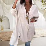 Chemise décontractée en coton lin fendu