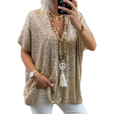T-shirt ample à col en V avec paillettes