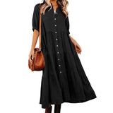 Robe midi en coton à demi-manches avec poches pour femmes