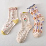 5 paires de chaussettes femme en coton fleuri rose