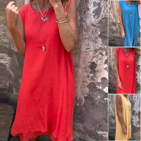 Robe sans manches à double épaisseur de couleur unie