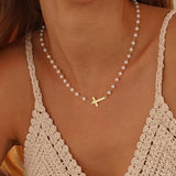Collier croisé avec perles