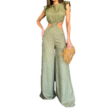 Costume à Manches Volantes de Couleur Unie