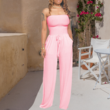 Combinaison Asymétrique à Smocks de Couleur Unie