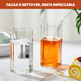 Verre à boisson carré, chic et pratique, avec couvercle et paille