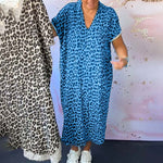 Robe à manches courtes à col en V en imprimé léopard