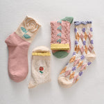 5 paires de chaussettes femme en coton fleuri rose