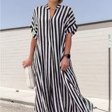 Robe Chemise à Col en V, Imprimé Rayé