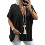 T-shirt ample à col en V avec paillettes