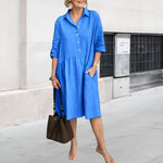 Robe en lin de coton avec col à revers et poches