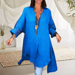 Chemise décontractée en coton lin fendu