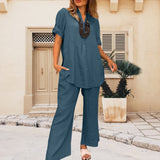 Pantalon deux pièces en coton et lin pour femme