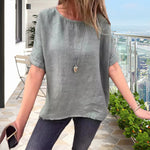 T-shirt ample à manches mi-longues en coton et lin