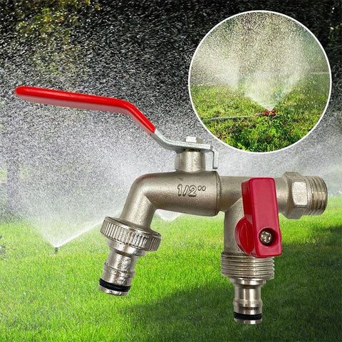 Robinet double sortie en alliage de zinc pour jardinage
