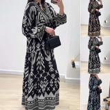 Robe à manches longues avec col en V et imprimé