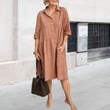 Robe en lin de coton avec col à revers et poches