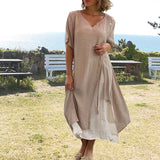 Robe asymétrique à manches courtes et col en V