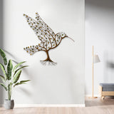 Décoration murale en métal colibri et brindilles