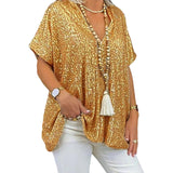 T-shirt ample à col en V avec paillettes