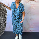 Robe à manches courtes à col en V en imprimé léopard