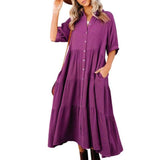 Robe midi en coton à demi-manches avec poches pour femmes