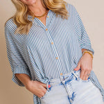 Chemise rayée à simple boutonnage et à manches mi-longues