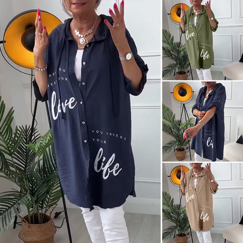 Veste à capuche boutonnée Lettre imprimée
