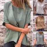 T-shirt ample à manches mi-longues en coton et lin