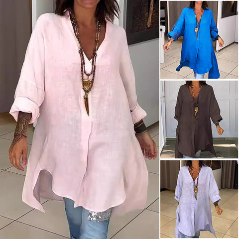 Chemise décontractée en coton lin fendu