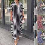 Robe Chemise à Col en V, Imprimé Rayé