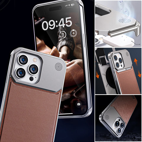Etui de téléphone en cuir et métal