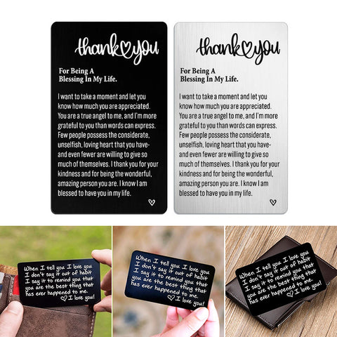 " I LOVE YOU " Carte métal gravée pour portefeuille