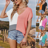 Pull à col en V à manches capuchon et couleurs bloquées