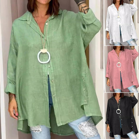 Chemise décontractée en lin de couleur unie