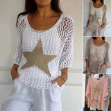 Tops en crochet à col rond et creux étoiles