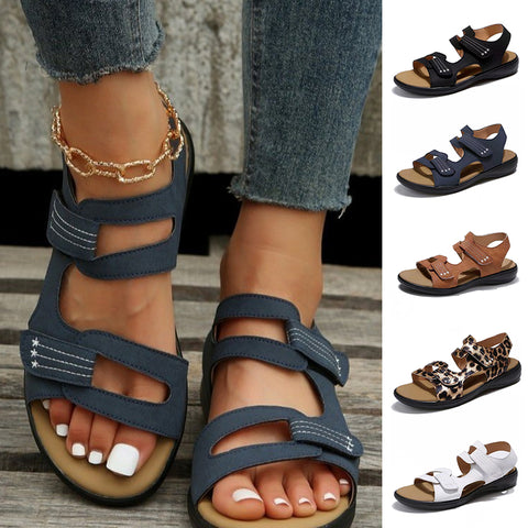 Sandales Plates en Cuir pour Femmes avec Soutien de la Voûte Plantaire