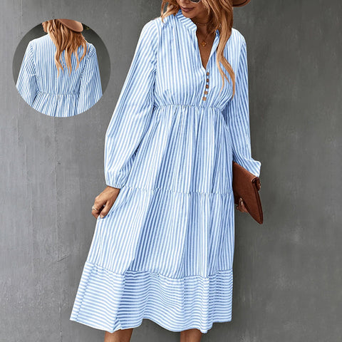 Robe à Manches Longues avec Imprimé Rayé