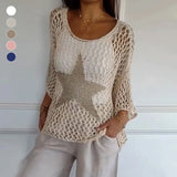 Tops en crochet à col rond et creux étoiles