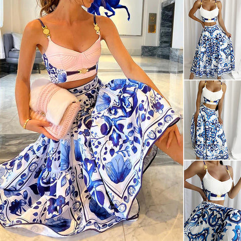 Robe deux pièces en porcelaine bleue et blanche