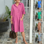 Robe en lin de coton avec col à revers et poches
