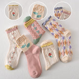 5 paires de chaussettes femme en coton fleuri rose
