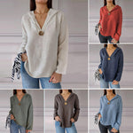 Sweatshirt à capuche avec col en V et bouton unique