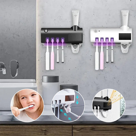 Stérilisateur de brosse à dents intelligent à lumière UV, distributeur de dentifrice à monter sur le mur